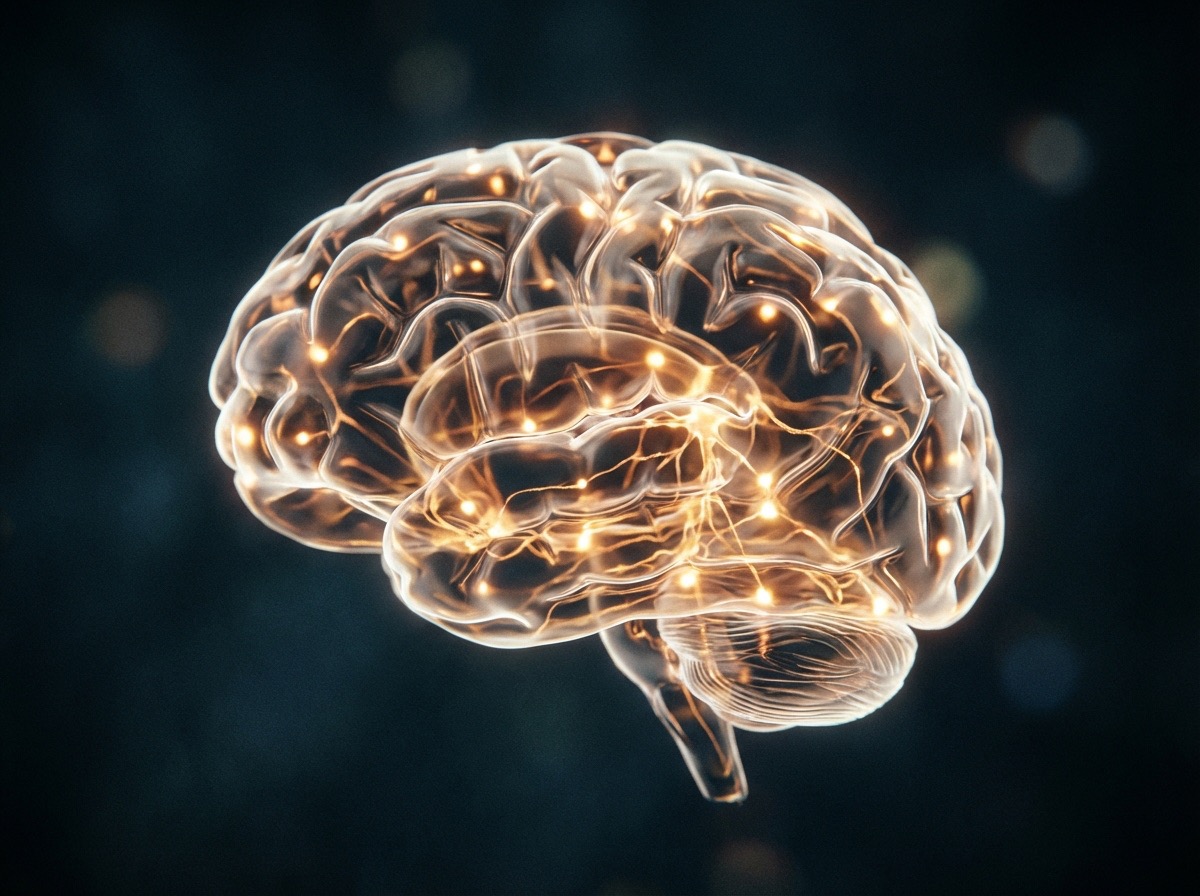 glowing neural path in brain