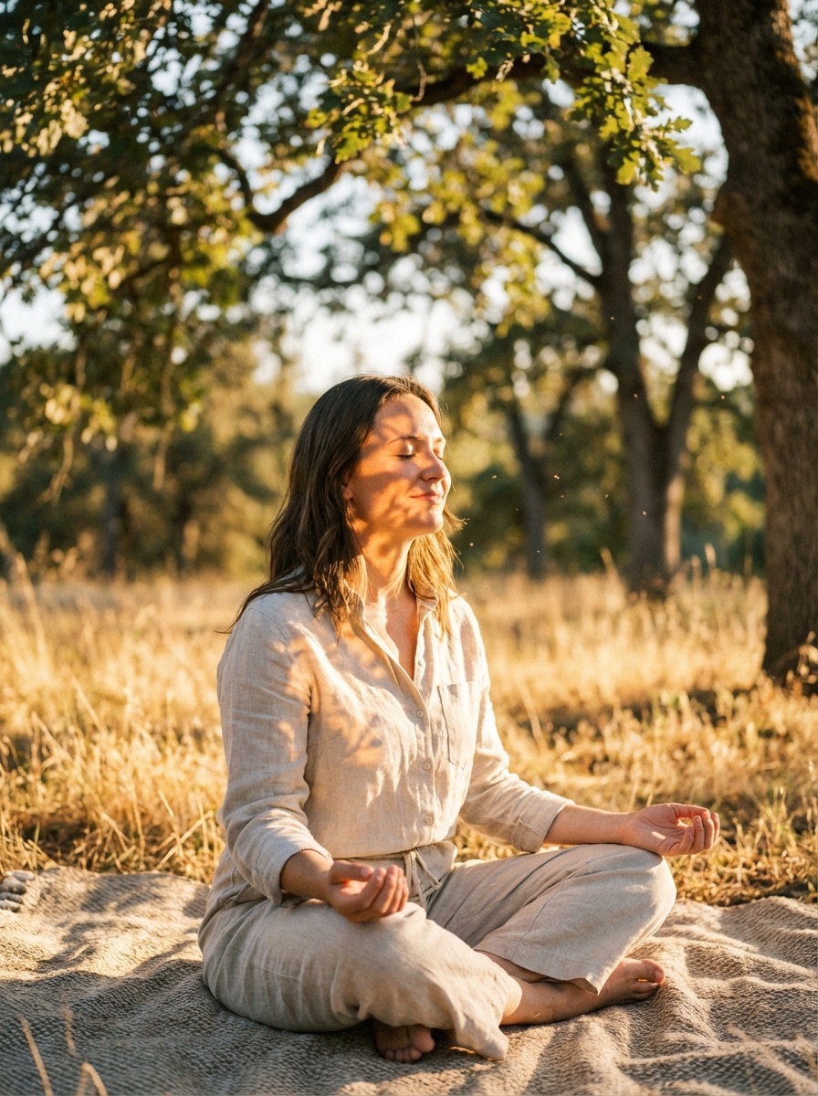 meditation woman sitting in a meadow