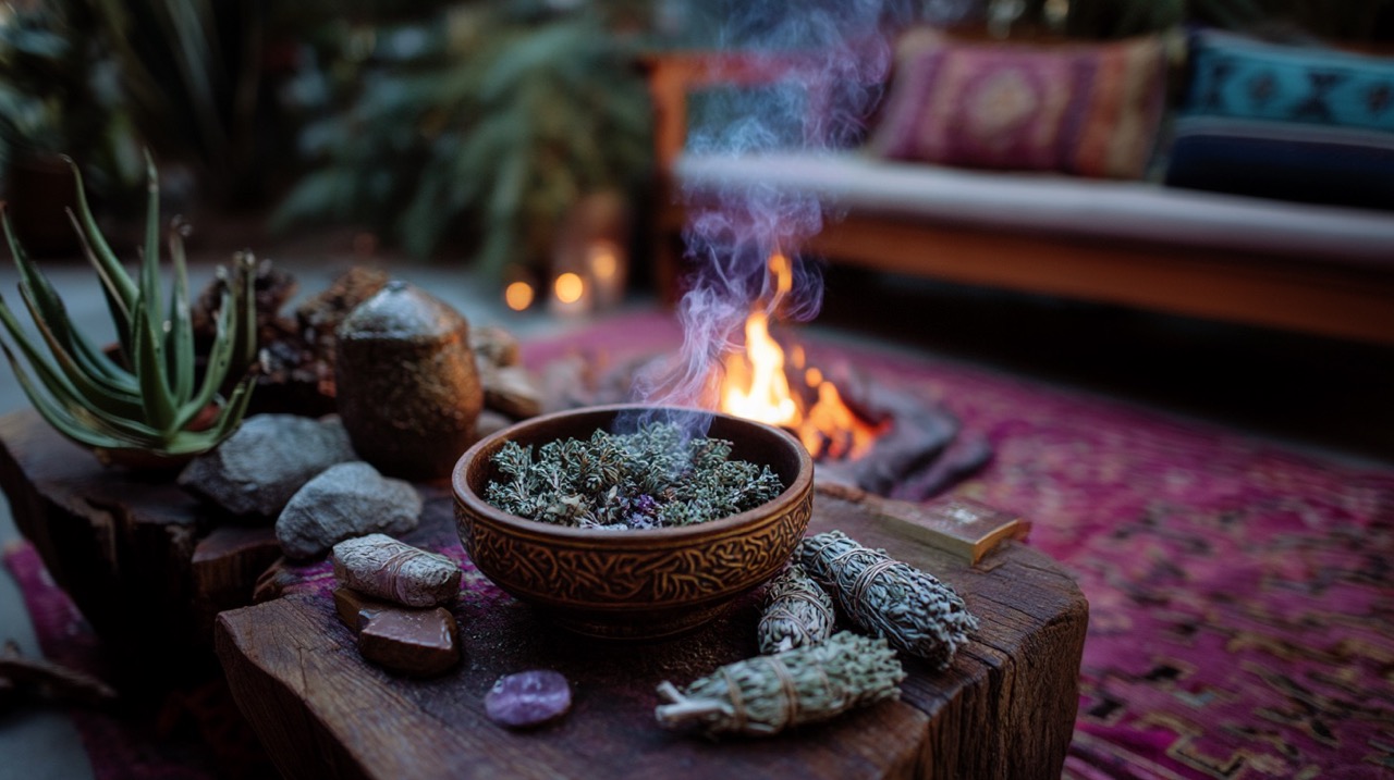 Salvia Apiana incense burning on table