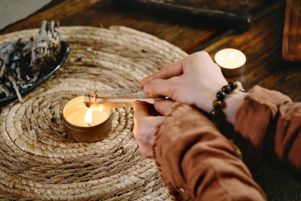 Palo santo wood burning